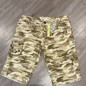 Beige Camo Women’s Cargo Shorts with Stud Details